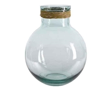 VASO IN VETRO TONDO CON RAFIA D.24X29CM