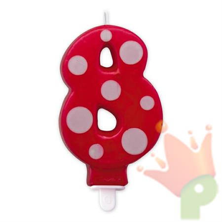 CANDELINA NUMERO 8 POIS ROSSO