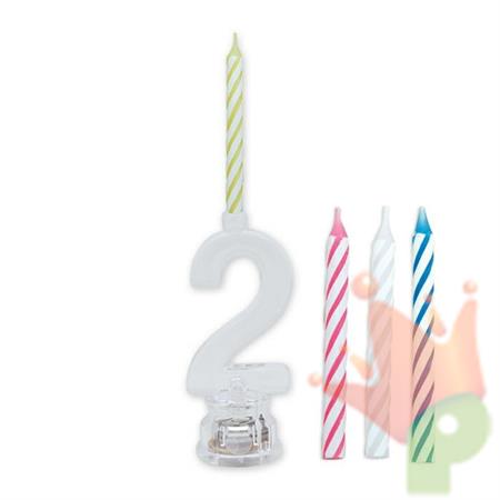 Porta Candeline con Lampeggiante 7,5 cm Numero 2 + Candeline Ass