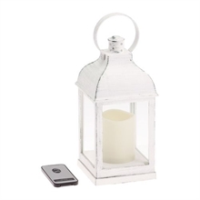 LANTERNA BIANCO ANTICO CON CANDELA WARM E TELECOMANDO H24X10X10