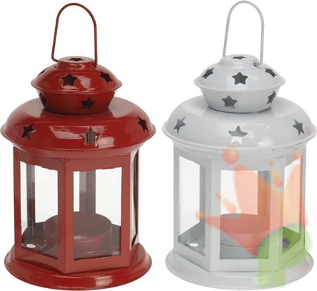 LANTERNA P/TEALIGHT 14X9 CM 2 ASS ROSSE E BIANCHE