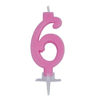 CANDELINA NUMERO 6 CERA ITALIC ROSA 7CM