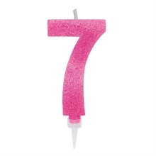 CANDELINA NUMERO 7 MAX DI CERA SWEETY FUCSIA GLITTER 15CM