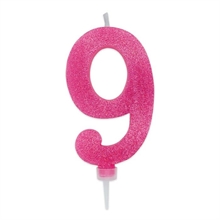CANDELINA NUMERO 9 MAX DI CERA SWEETY FUCSIA GLITTER 15CM