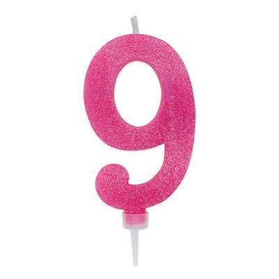 CANDELINA NUMERO 9 MAX DI CERA SWEETY FUCSIA GLITTER 15CM