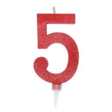 CANDELINA NUMERO 5 MAX DI CERA SWEETY ROSSO GLITTER 15CM