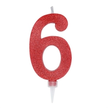 CANDELINA NUMERO 6 MAX DI CERA SWEETY ROSSO GLITTER 15CM