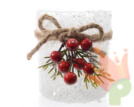 PORTA CANDELA CON BACCHE FROSTED dia7x8.3cm
