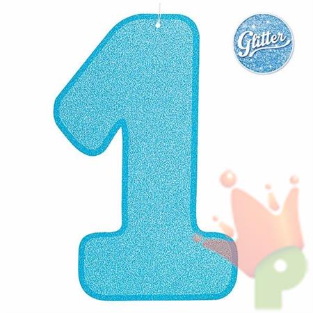 NUMERO 1 36X23CM GLITTER AZZURRO