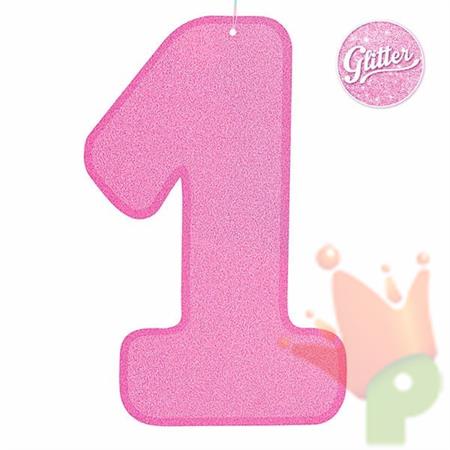 NUMERO 1 36X23CM GLITTER ROSA
