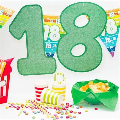 NUMERO 18 36X23CM GLITTER VERDE