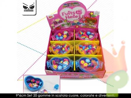 SET 20 GOMME IN SCATOLA CUORE