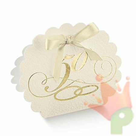 SCATOLINA 50° ANNIVERSARIO 58X40X85 MM PELLE BIANCA 10PZ