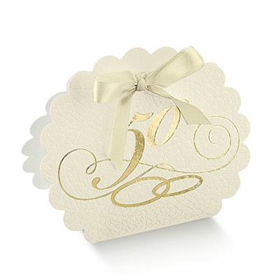 SCATOLINA 50° ANNIVERSARIO 58X40X85 MM PELLE BIANCA 10PZ