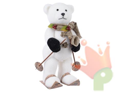 ORSO SCIATORE IN SCHIUMA BIANCO 20X20X33CM