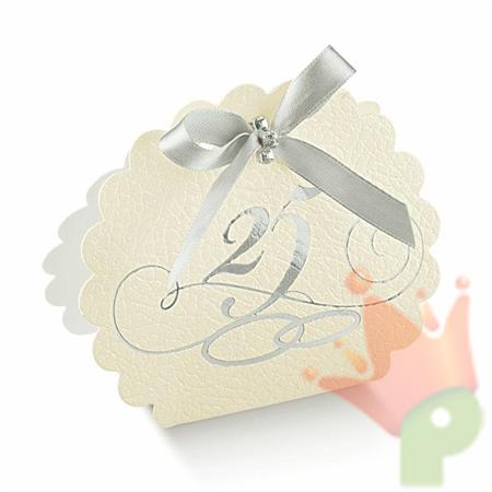 SCATOLINA 25° ANNIVERSARIO 58X40X85 MM PELLE BIANCA 10PZ