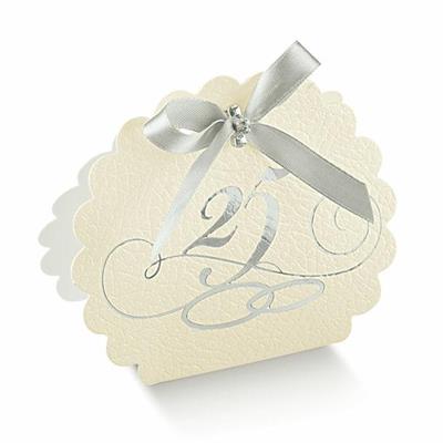 SCATOLINA 25° ANNIVERSARIO 58X40X85 MM PELLE BIANCA 10PZ
