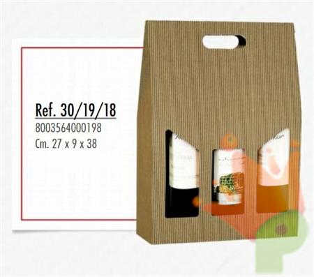 SCATOLA PORTABOTTIGLIE 3 POSTI ONDA AVANA 27X9X38CM