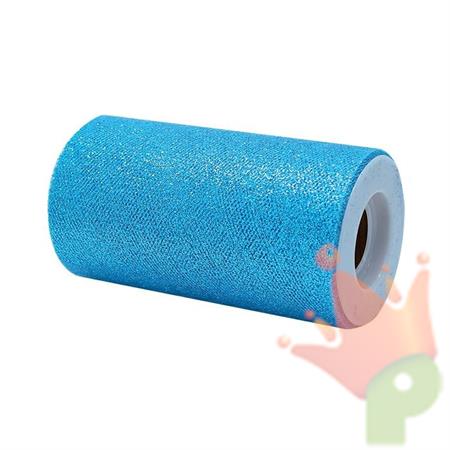 ROTOLO TULLE 12,5X25MT AZZURRO GLITTER