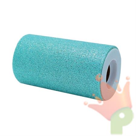 ROTOLO TULLE 12,5X25MT ACQUA MARINA GLITTER