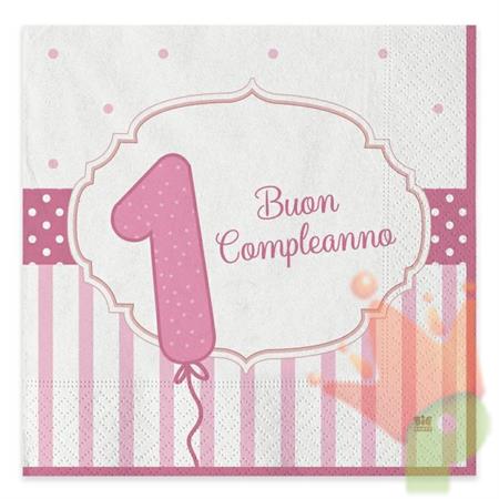 TOVAGLIOLI 33X33 BUON PRIMO COMPLEANNO ROSA 20PZ