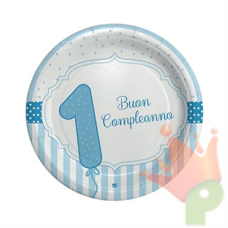PIATTI 24CM BUON PRIMO COMPLEANNO CELESTE 8PZ