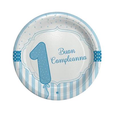 PIATTI 24CM BUON PRIMO COMPLEANNO CELESTE 8PZ