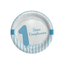 PIATTI 18CM BUON PRIMO COMPLEANNO CELESTE 8PZ