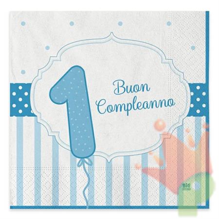 TOVAGLIOLI 33X33 BUON PRIMO COMPLEANNO CELESTE 20PZ