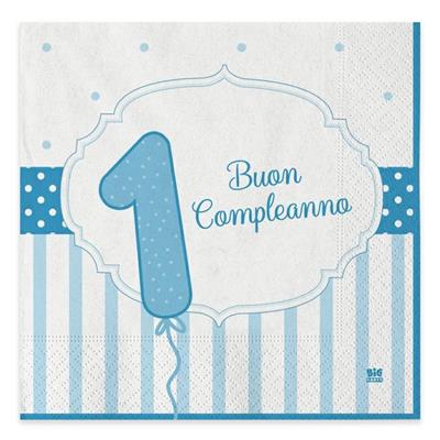 TOVAGLIOLI 33X33 BUON PRIMO COMPLEANNO CELESTE 20PZ