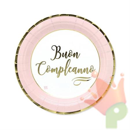 PIATTI 24CM BUON COMPLEANNO CHIC ROSA 8PZ