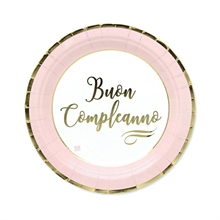 PIATTI 24CM BUON COMPLEANNO CHIC ROSA 8PZ