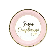 PIATTO 18CM BUON COMPLEANNO CHIC ROSA 8PZ