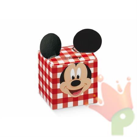 SCATOLINA 50X50X50 MM MICKEY PARTY ROSSA 10 PZ