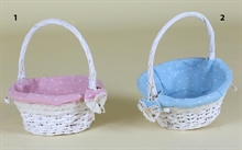 CESTO VIMINI BIANCO CON STOFFA ROSA  N. 1