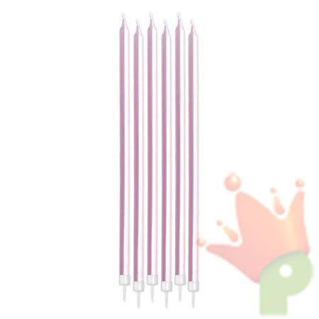 CANDELINE MATITE PERLATE ROSA 15CM + SUPPORTO 6PZ