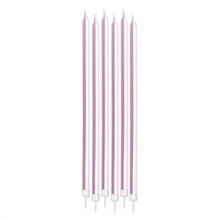 CANDELINE MATITE PERLATE ROSA 15CM + SUPPORTO 6PZ
