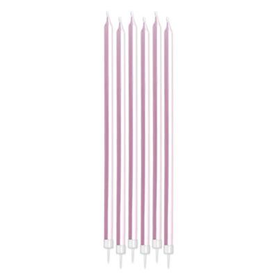 CANDELINE MATITE PERLATE ROSA 15CM + SUPPORTO 6PZ
