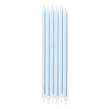 CANDELINE MATITE PERLATE CELESTE 15CM + SUPPORTO 6PZ