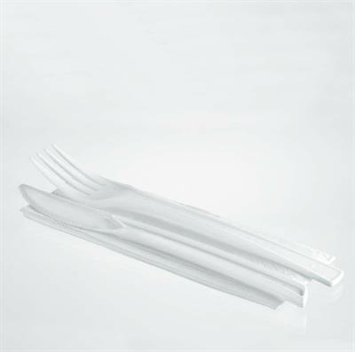 BIS POSATE PLASTICA + TOVAGLIOLO 2V BIO E COMPOSTABILE 100PZ