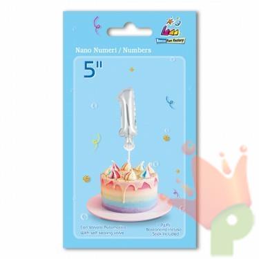 PALLONCINO MYLAR 5INCH 12,5CM NUMERO 1 ARGENTO