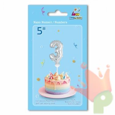 PALLONCINO MYLAR 5INCH 12,5CM NUMERO 3 ARGENTO