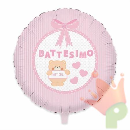 PALLONCINO MYLAR 18INCH 45CM BATTESIMO TEDDY ROSA