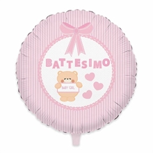 PALLONCINO MYLAR 18INCH 45CM BATTESIMO TEDDY ROSA