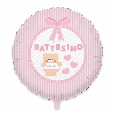 PALLONCINO MYLAR 18INCH 45CM BATTESIMO TEDDY ROSA
