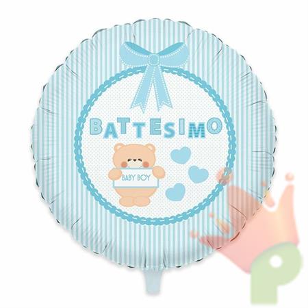 PALLONCINO MYLAR 18INCH 45CM BATTESIMO TEDDY CELESTE