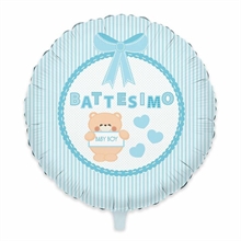 PALLONCINO MYLAR 18INCH 45CM BATTESIMO TEDDY CELESTE