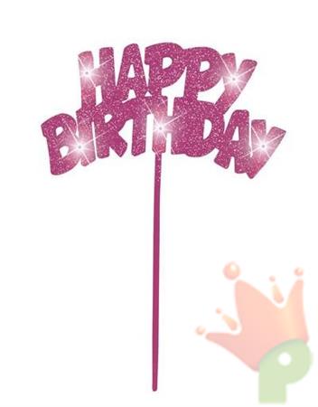CAKE TOPPER SCRITTA LUMINOSA HAPPY BIRTHDAY ROSA 20X13CM