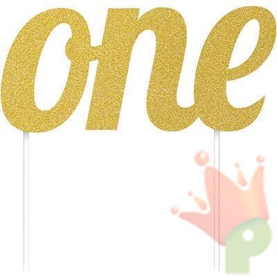 CAKE TOPPER SCRITTA ONE ORO GLITTER 14X15CM