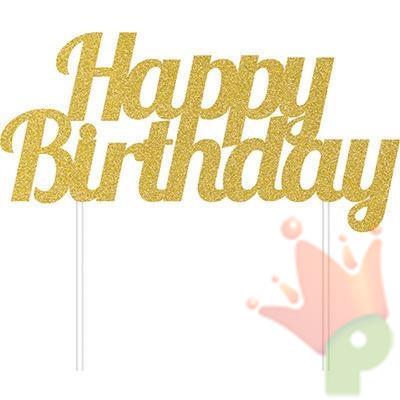 CAKE TOPPER SCRITTA HAPPY BIRTHDAY ORO 15X17CM
